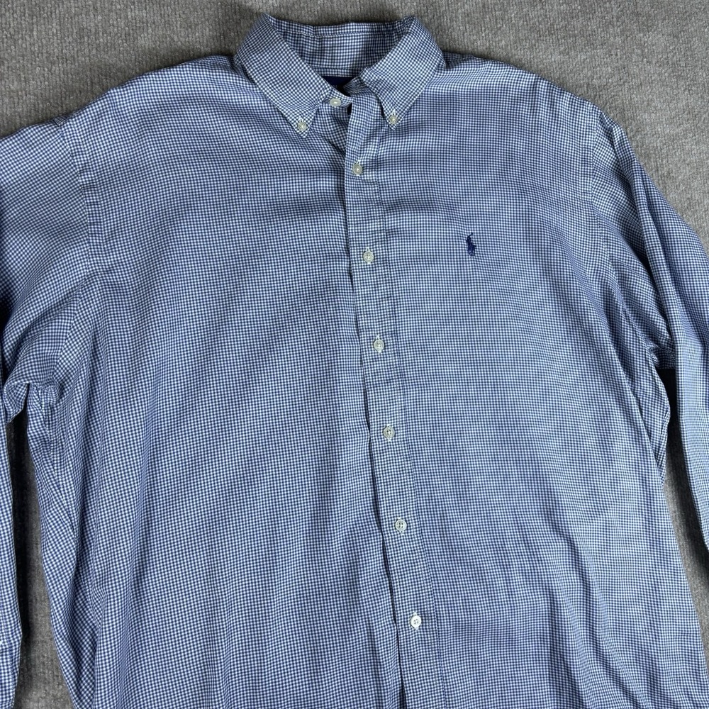 Ralph Lauren Golf Tilden Shirt Mens L Blue Gingham Check Button Down Cotton